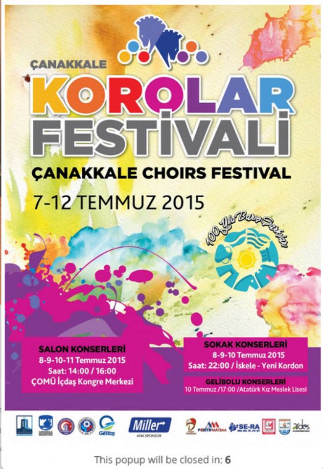 Çanakkale Korolar Festivali Çanakkale Savaşları'nın 100'üncü yılına ithafen  