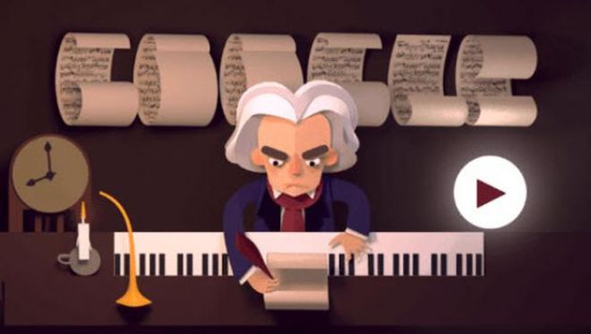 17 Aralk  2015 tarihi Ludwig van Beethovenin 245. doum yldnm. Google bugn al sayfasnda Beethoven'i tannm eserlerinin ana temalarndan oluan 